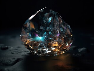 Natural gemstone on black background with reflections. 