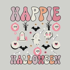 Halloween wavy retro groovy t-shirt design costume Illustration Pumpkin,   graphic typography quote t-shirt design vector. Ready for print,  tee,  template, Striker, Bag, Mug, cap, cover, etc.