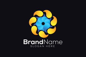 Colorful 3D circle flower technology logo design template