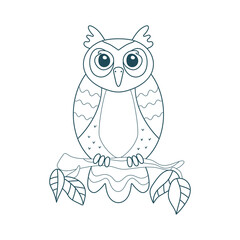 cartoon owl on a branch for coloring page