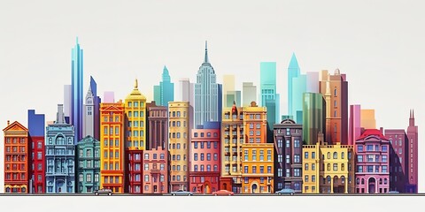 Beautiful skyline of colorful city, like 3d model.