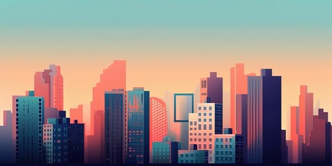 Beautiful skyline of the city, illustration art, cartoon style