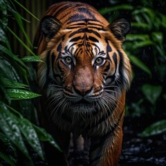 Fototapeta premium Amazing Bengal tiger in the nature wildlife forest, Tiger in wildlife realistic photography made with generative ai technology