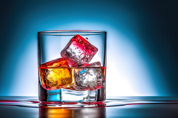 Refreshing Whisky Chill Colorful Ice Cubes in Glass for a Cool Sensation. created with Generative AI