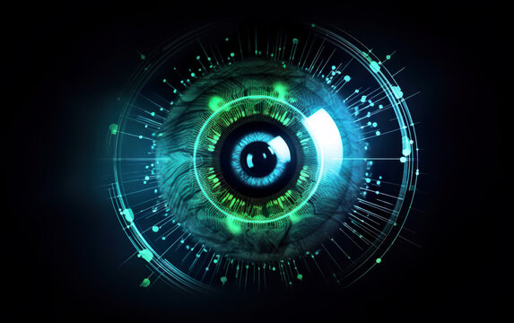 Retina scanner made with a modern technological solution. Cybersecurity procedures for identification in cyberspace are becoming more and more advanced. AI generated.