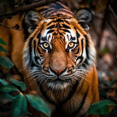 Fototapeta premium Amazing Bengal tiger in the nature wildlife forest, Tiger in wildlife realistic photography made with generative ai technology