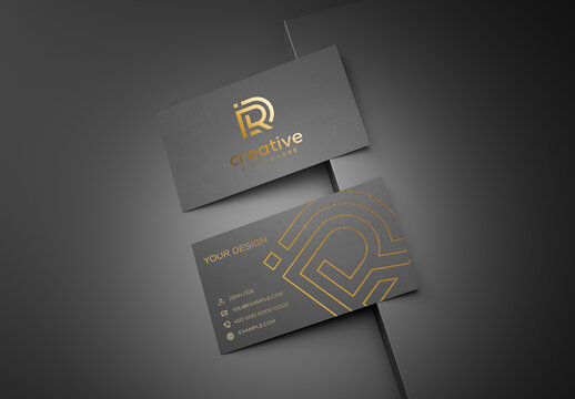 Textured Business Card Mockup on Black Surface