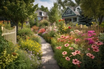Fototapeta na wymiar suburban neighborhood, with lush greenery and flowers in full bloom, created with generative ai