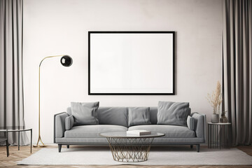 Picture Frame Mockup Adorning Modern Living Room Wall. created with Generative AI