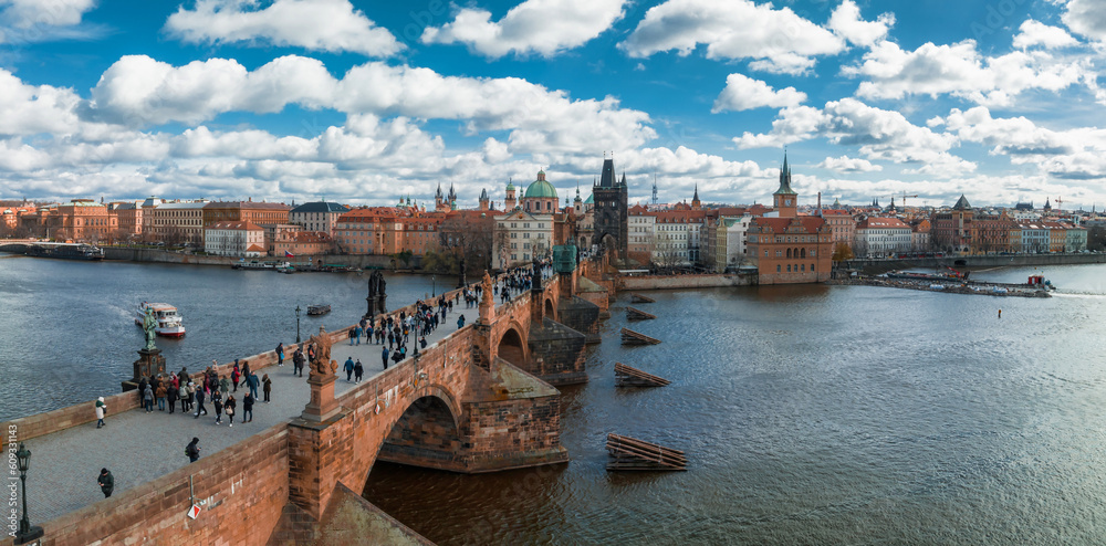Canvas Prints scenic spring panoramic aerial view of the old town pier architecture and charles bridge over vltava