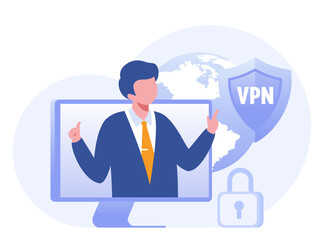 VPN access. VPN to protect personal data in smartphone & computer. Virtual Private Network. Secure network connection and privacy protection. flat vector illustration banner