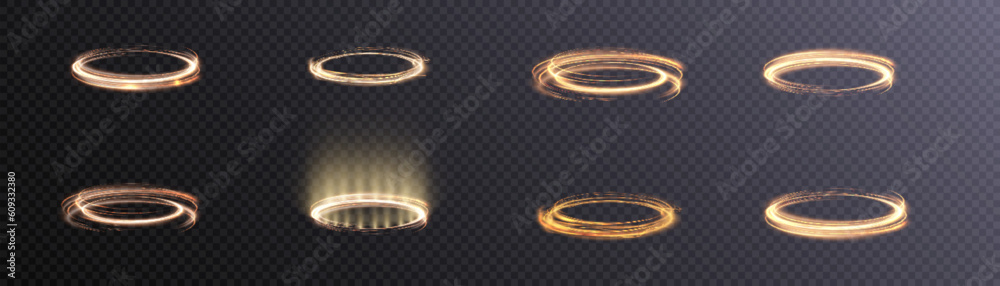 Poster Round teleport podium. Light gold swirl. Sci-fi digital hi-tech in glowing HUD projector. Magic gate in fantasy game. Artificial Intelligence.	
