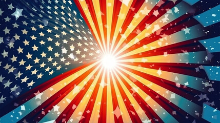 Fototapeta premium Independence day with USA flag and sunlight. Generative Ai.