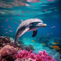 Dolphin gracefully gliding through the underwater world. Generative AI