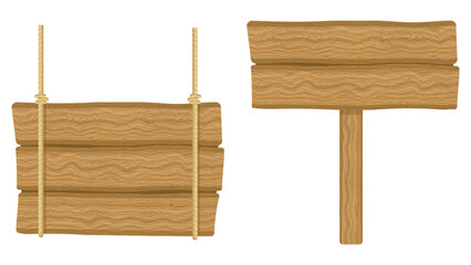 Set of wooden sign boards isolated on white background. Vector illustration.