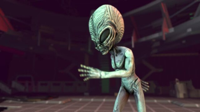 Seamless loopable animation of a terror alien swing dancing in a starship