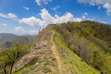 View of the path leading to Pianetto mount in the inland of Genoa, Italy