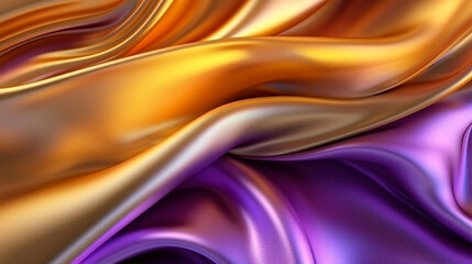 Abstract Wave Bright Gold and Purple Gradient fabric. Generative Ai.