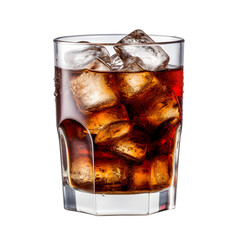 Glass of cola with ice, high resolution without background, suitable for advertising banners, image generated by Ai - obrazy, fototapety, plakaty