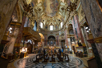 Fototapeta na wymiar TURIN, ITALY, APRIL 11, 2023 - The inner of The Sanctuary of Consolata in Turin (Torino), Piedmont, Italy