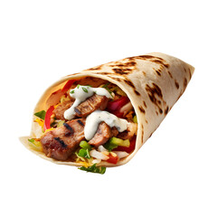 Kebab tortilla, high resolution without background, suitable for advertising banners, image generated by Ai