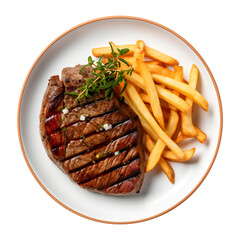 Grilled steak with fries, high resolution without background, suitable for advertising banners, image generated by Ai