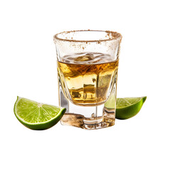 glass of tequila with lime and sugar, high resolution without background, suitable for advertising banners, image generated by Ai