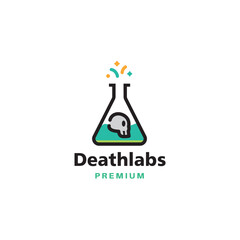 vector logo of a skull inside a bottle lab for pharmaceutical drug