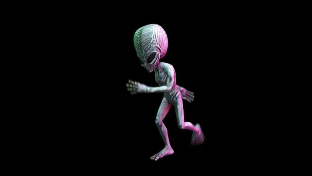 Seamless loopable animation of a terror alien swing dancing isolated with alpha channel.