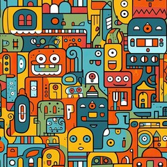 Naklejka premium Seamless Pattern of Eccentric Faces Generative AI 