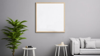 Photo picture frame on wall in a minimalist in living room, minimalist backgrounds, solid color background, dried flowers. 3D Render Generative Ai.