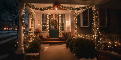 A holiday-themed front porch with garland and lights colo one generative AI