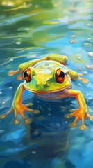Fototapeta na wymiar Anime Art Style Frog Swimming In The Water Cute And Colorful Generative Ai Digital Illustration Part#030623