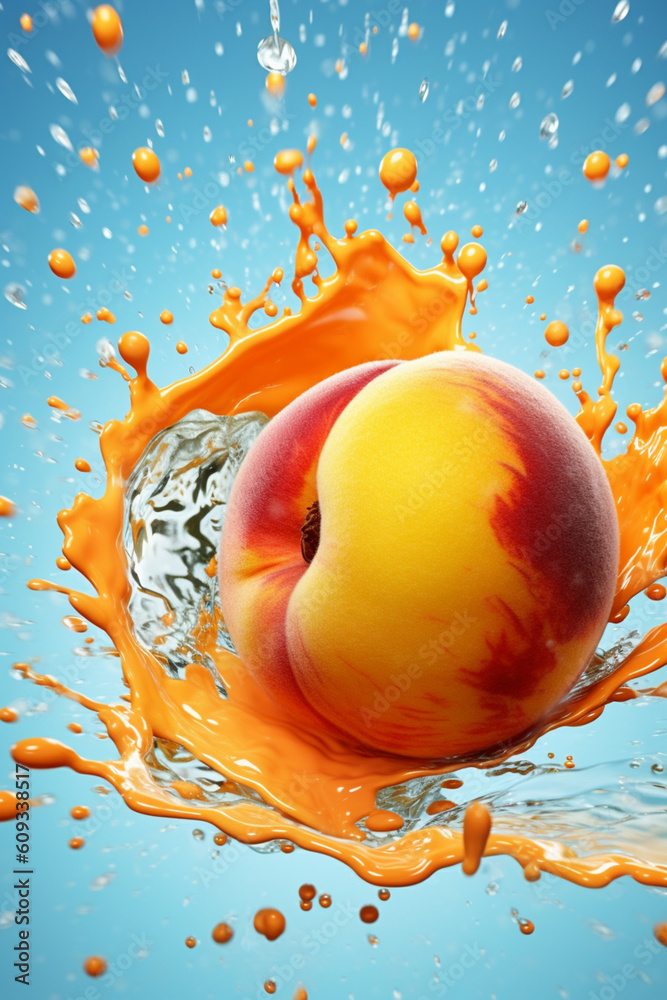 Poster An vibrant image of a Apricot splashed in bright paint, symbolizing freshness and health.  Generative AI technology.