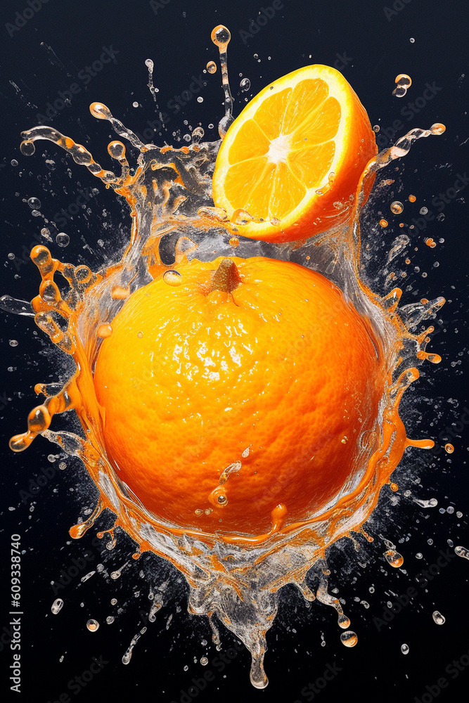Aufkleber An vibrant image of a Tangerine splashed in bright paint, symbolizing freshness and health.  Generative AI technology.