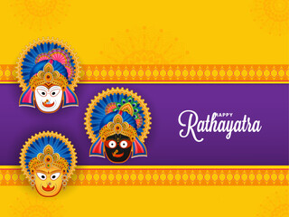Happy Lord Jagannath Rathayatra holiday background banner, poster or greeting card vector illustration.