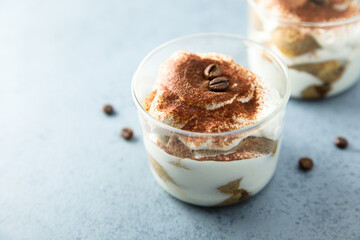 Traditional homemade tiramisu served in glasses