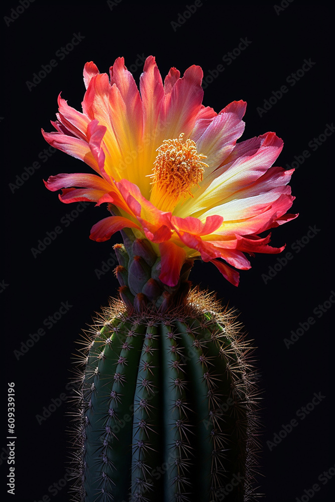 Poster An vibrant image of a Peruvian torch cactus (Echinopsis peruviana) splashed in bright paint,  Generative AI technology.