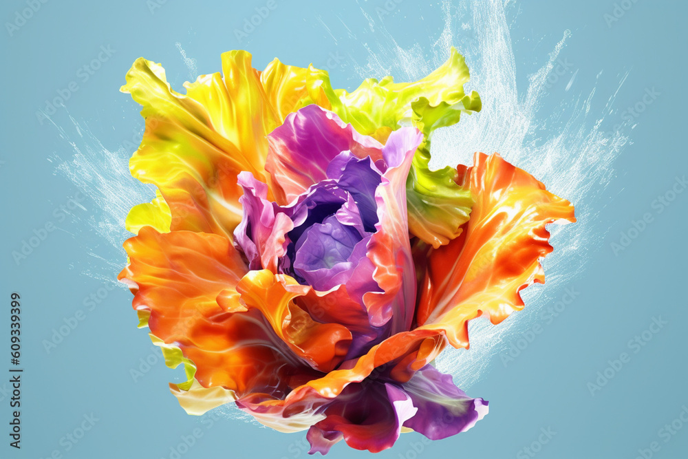 Poster An abstract surreal photograph of a Wild lettuce (Lactuca virosa) splashed in bright paint,  Generative AI technology.