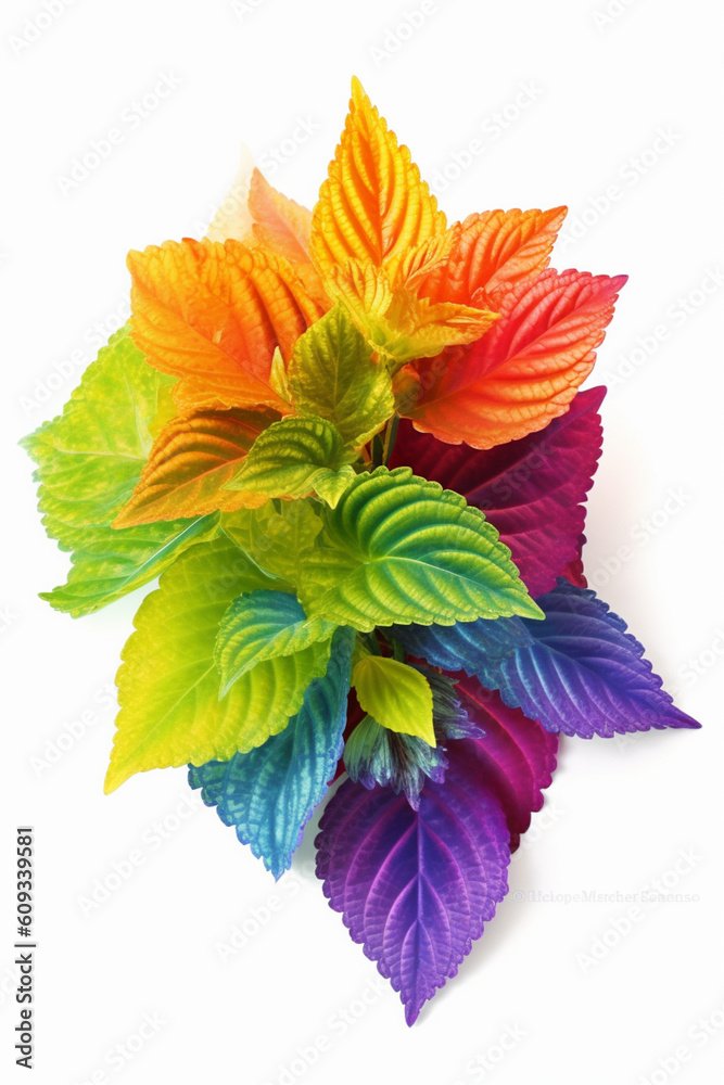 Poster an vibrant image of a coleus (coleus spp.) splashed in bright paint, generative ai technology.