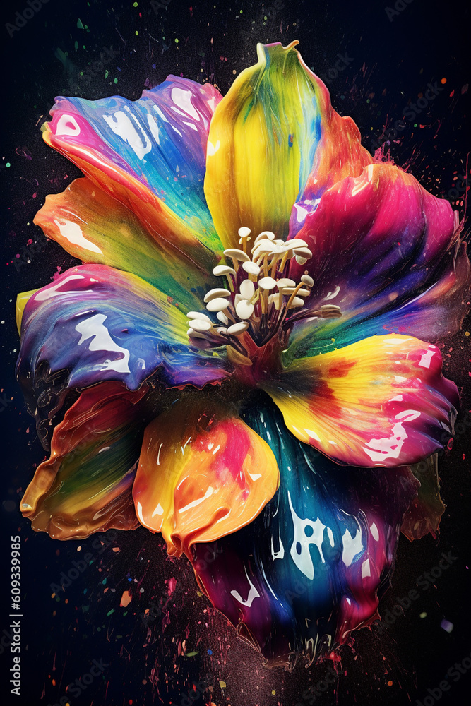 Aufkleber An abstract surreal photograph of a Hellebore splashed in bright paint.  Generative AI technology.