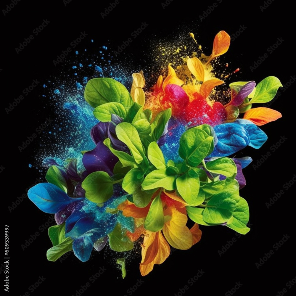 Aufkleber An abstract surreal photograph of a Oregano splashed in bright paint.  Generative AI technology.