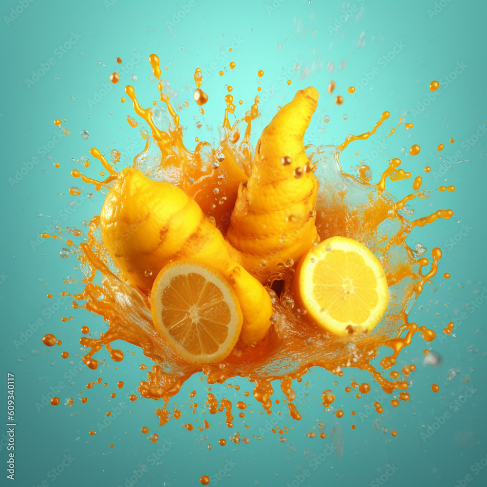 Poster An abstract surreal photograph of a Ginger splashed in bright paint.  Generative AI technology.