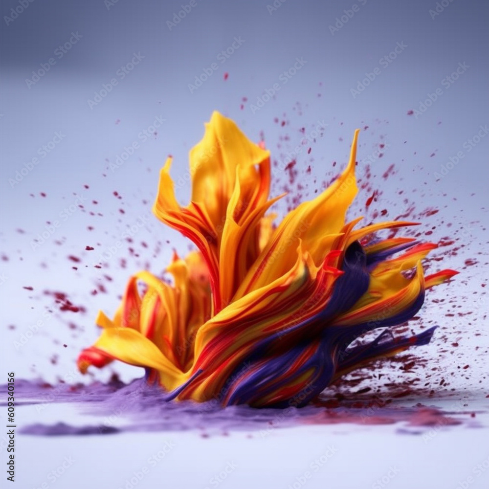 Leinwandbilder an abstract surreal photograph of a saffron splashed in bright paint. generative ai technology.