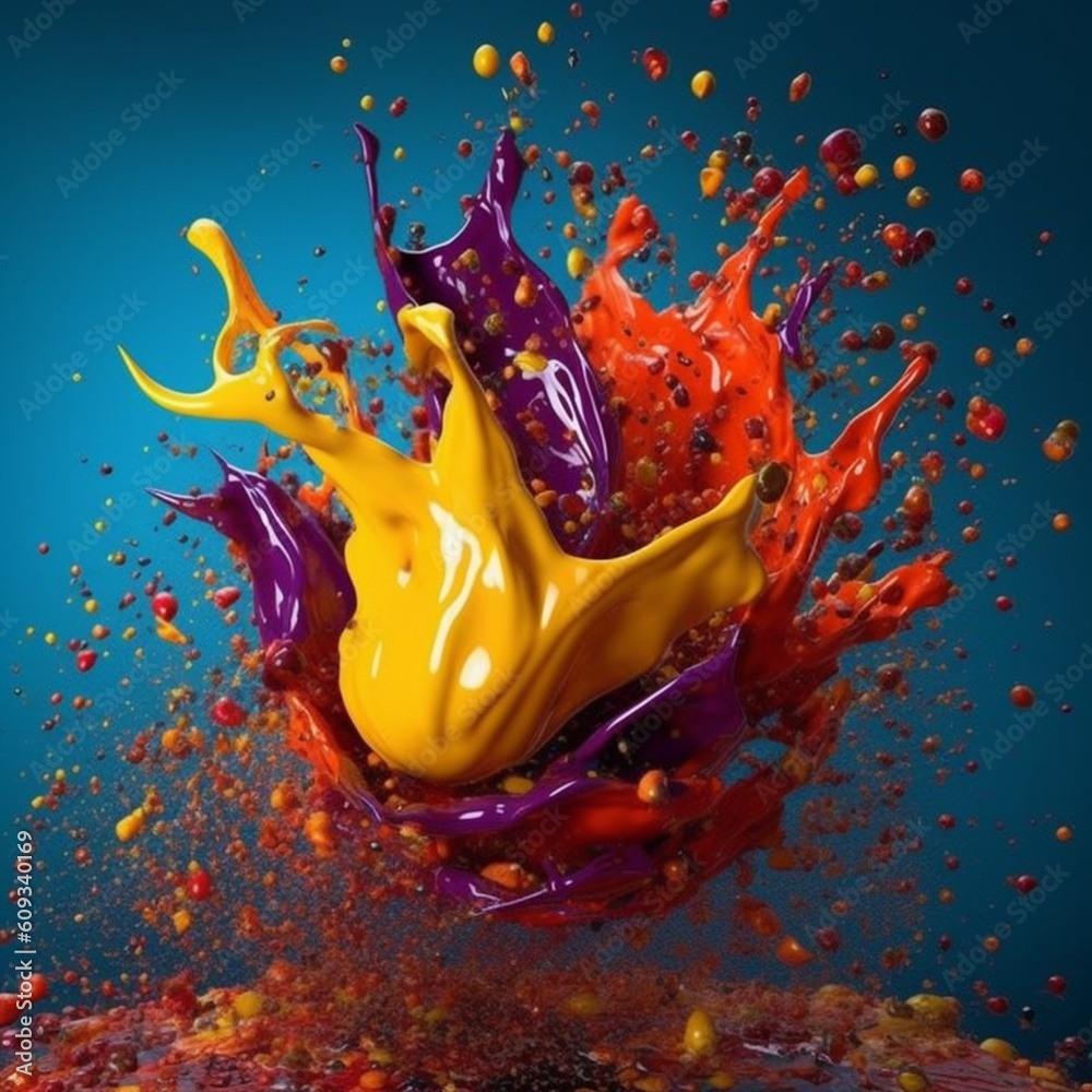 Poster An abstract surreal photograph of a Cloves splashed in bright paint.  Generative AI technology.