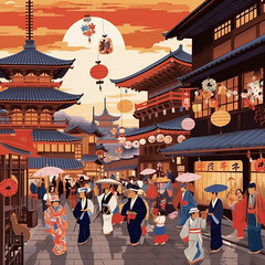 お祭りの賑わい14:AI生成
