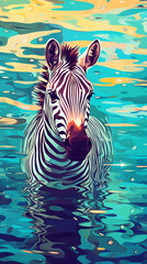 Fototapeta na wymiar Anime Art Style Zebra Swimming In The Water Cute And Colorful Generative Ai Digital Illustration Part#030623