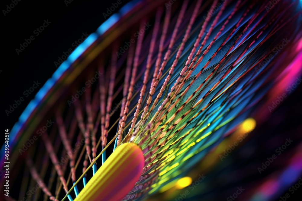 Aufkleber a close-up shot of a badminton racket, featuring its lightweight frame, strings, and grip. generativ