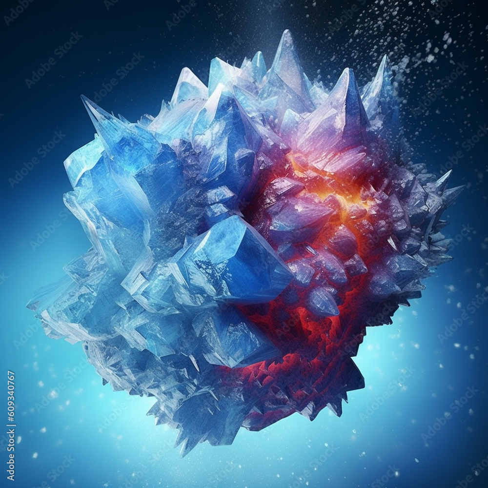 Aufkleber an abstract surreal photograph of a celestite splashed in bright paint. generative ai technology.