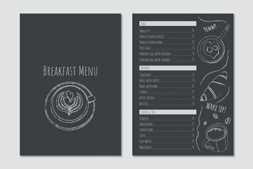 Vector breakfast menu template written with chalk - 609342713